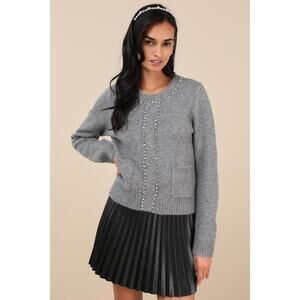 Lulus Sparkling Appeal Heather Grey Rhinestone Sweater - Size S